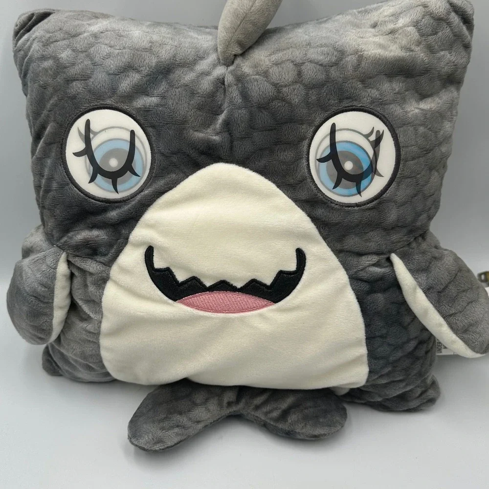 Hugfun Shark Plush Pillow Kids 14in Grey White Scaly Texture Soft Toy Cushion